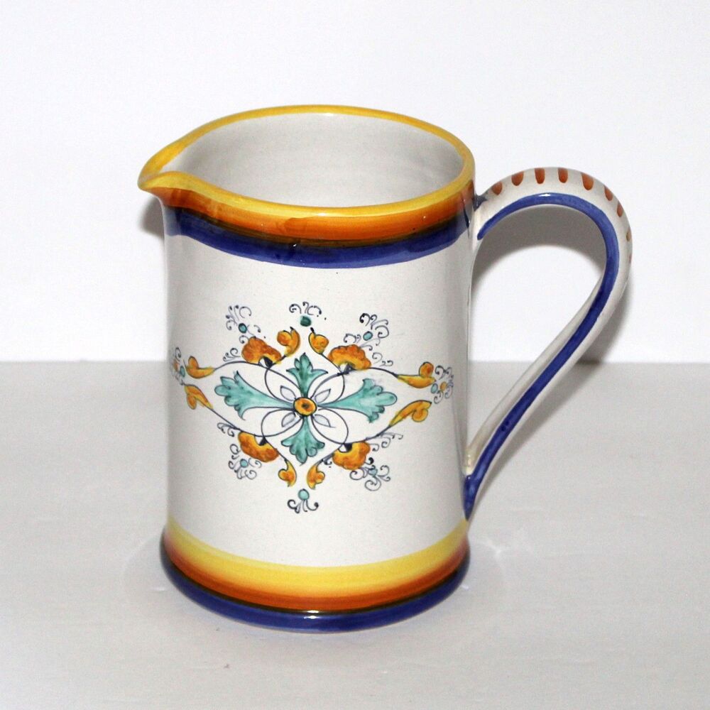 Deruta Torretti Ricco Cylindrical Pitcher Italy pottery hand-painted white